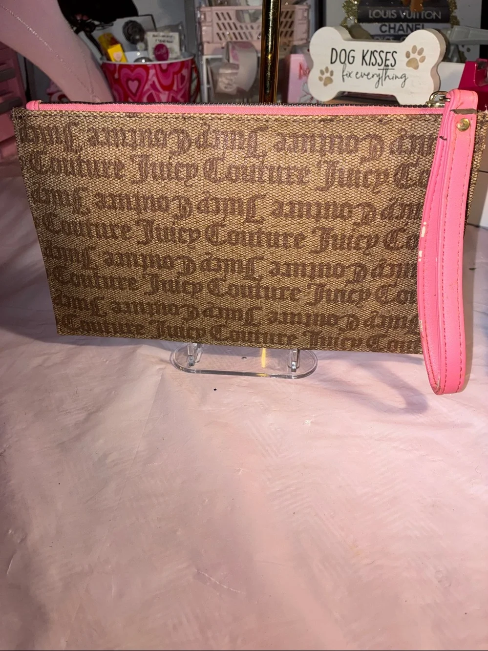 Juicy Couture Brown & Pink Logo Pouch Wristlet!